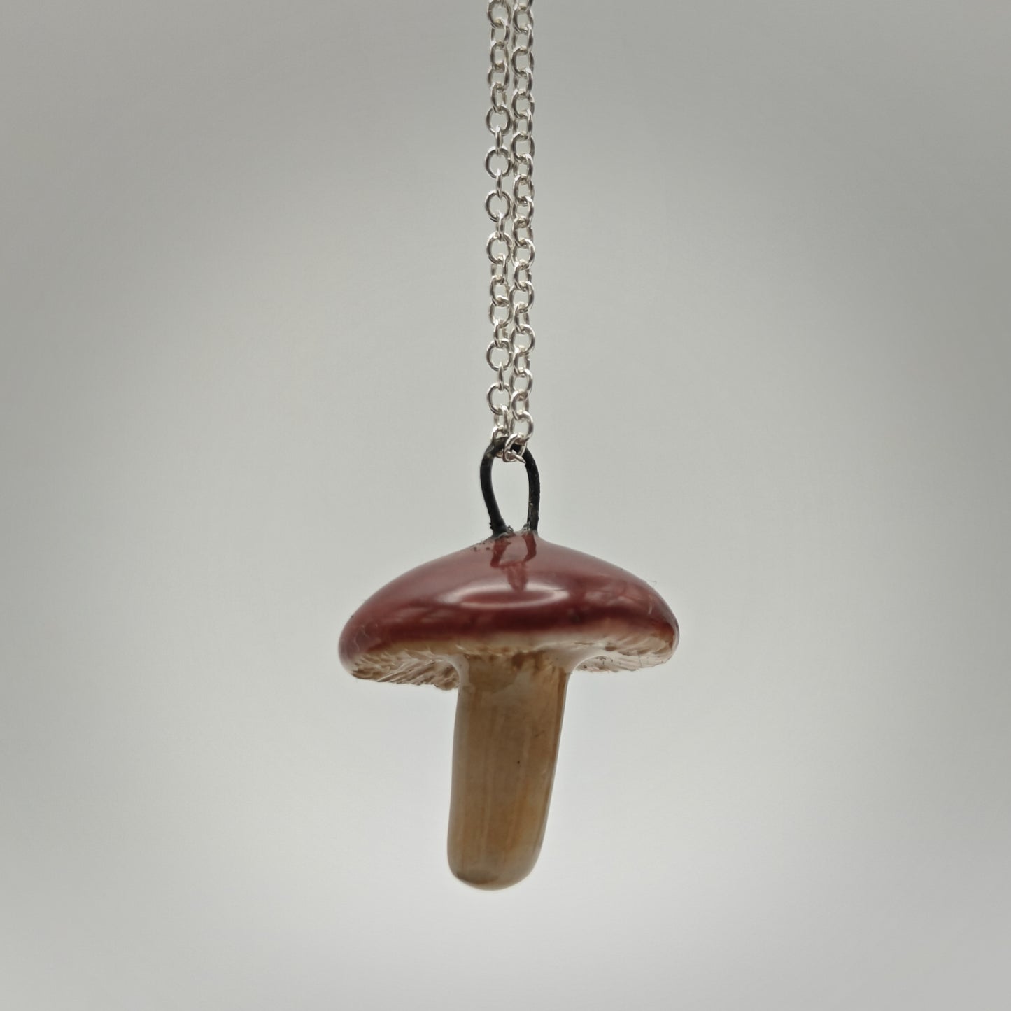 Ceramic Pendant Necklace - Mushroom - Dark Red