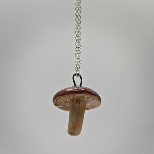 Ceramic Pendant Necklace - Mushroom - Dark Red