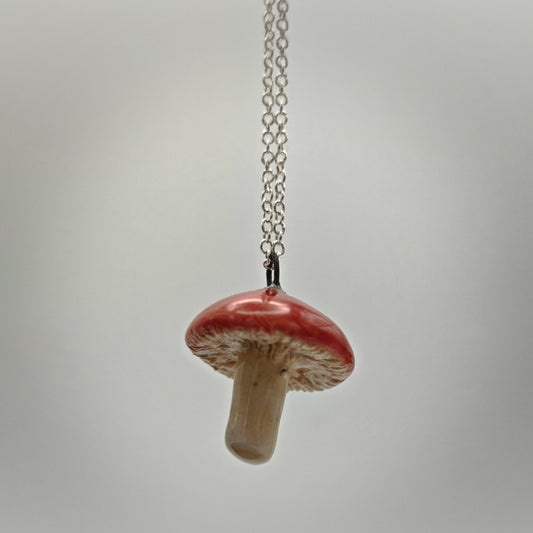 Ceramic Pendant Necklace - Mushroom - Red