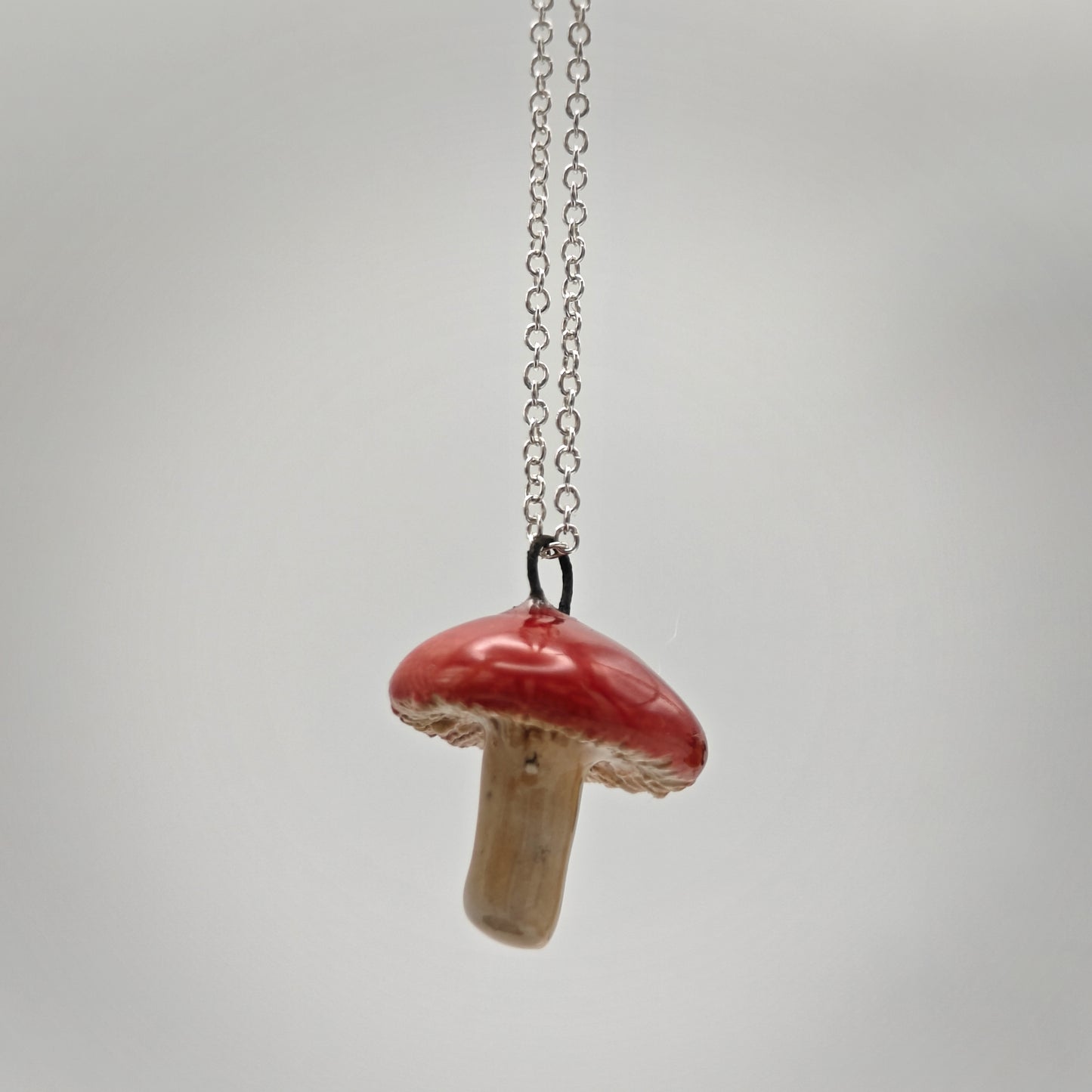 Ceramic Pendant Necklace - Mushroom - Red